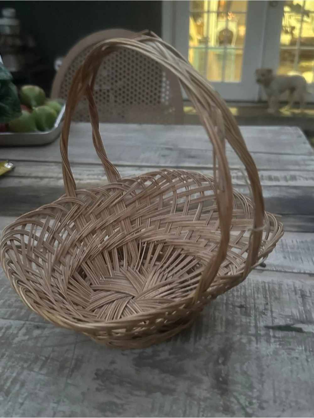 Small Vintage Hand Woven Natural Rattan Basket with Handle